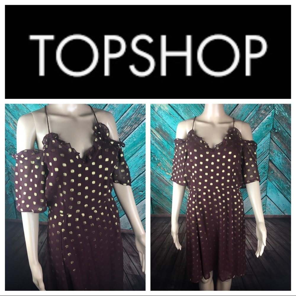 Topshop Burgundy & Gold Cold Shoulder Dress